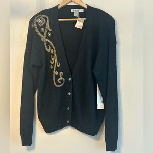 Vintage De Rotchild Beaded Cardigan Silk Angora Blend NWT Size L